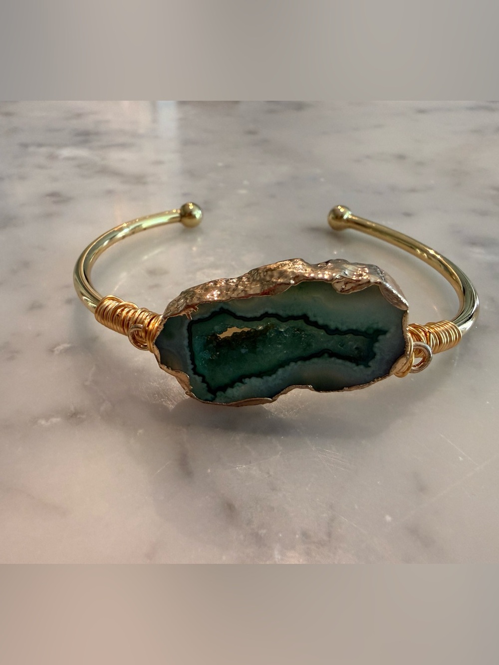 Green Druzy Gold Plated Cuff Bracelet